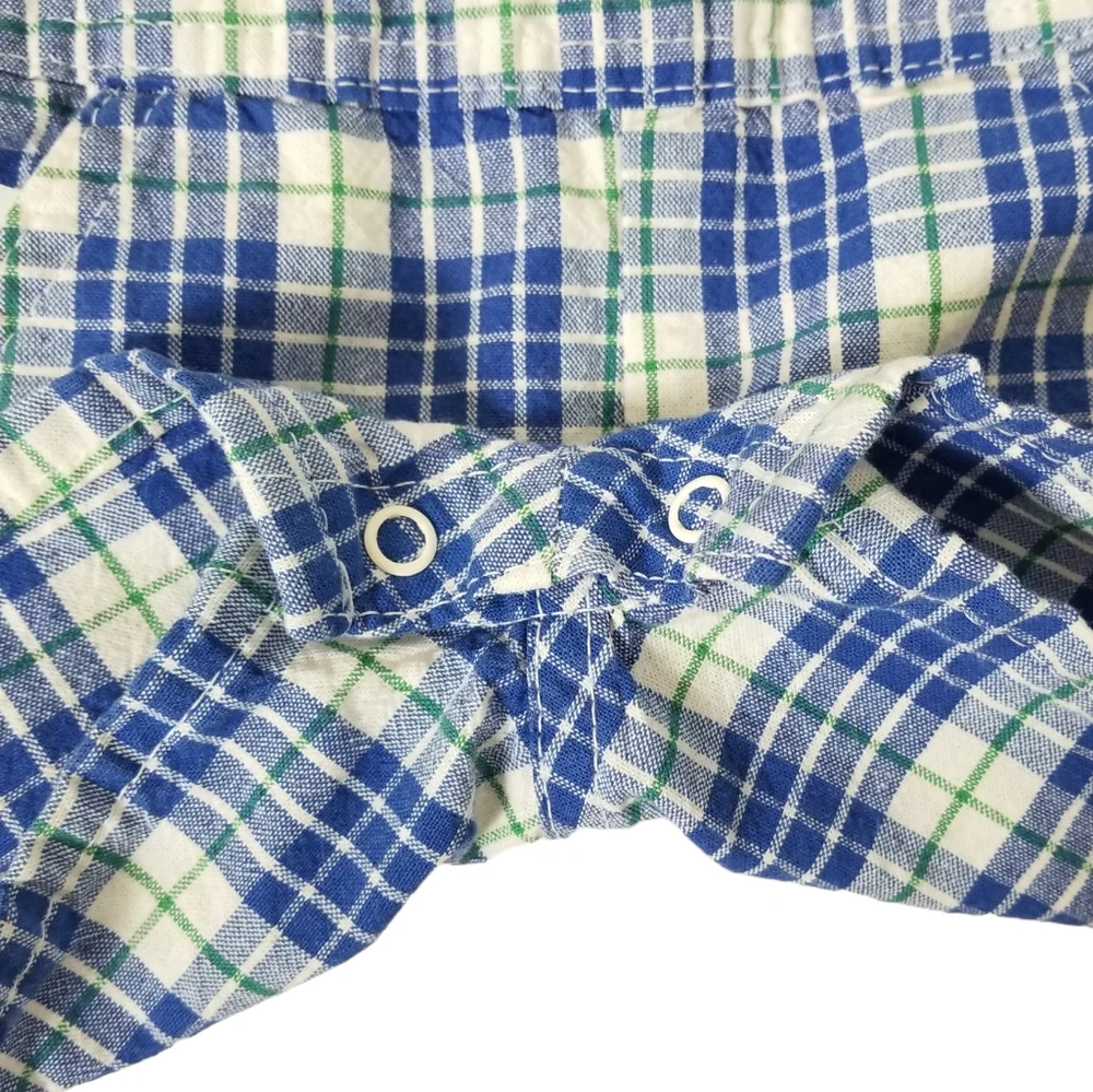 OshKosh B'Gosh Vintage 90's Shortalls Size 12M Blue White Plaid Vestbak USA